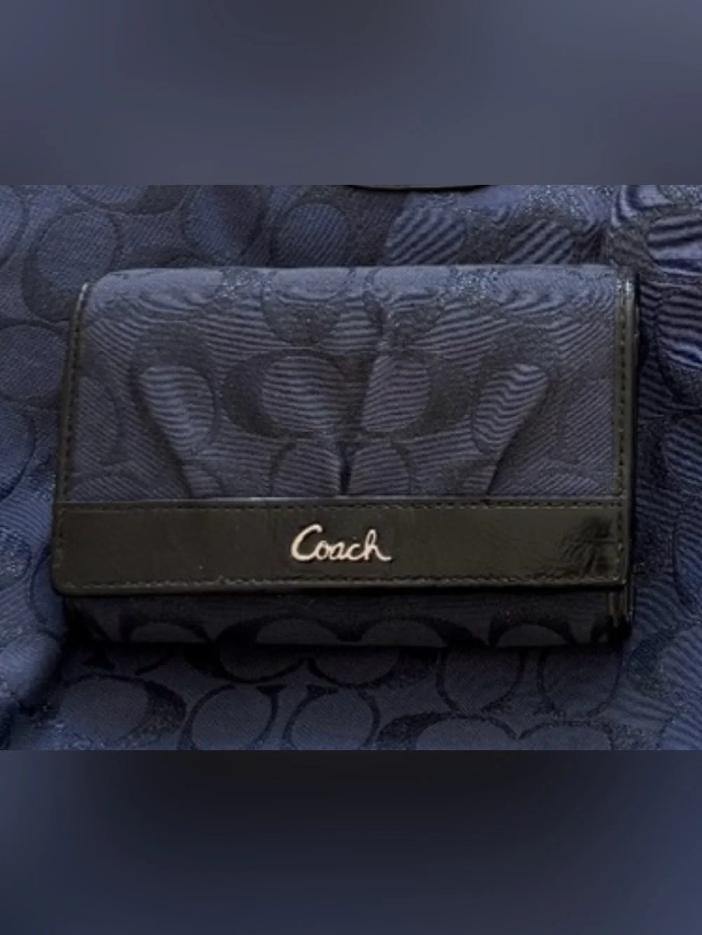 Coach Navy Signature Canvas Compact Wallet